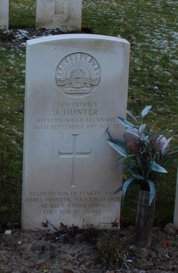 In October 2007, 90 years after his death, Jack Hunter was laid to rest in Polygon Wood. 
