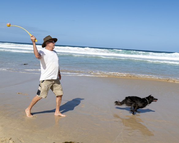 Narrawallee and Mollymook residents gather at Narrawallee beach to walk their dogs.