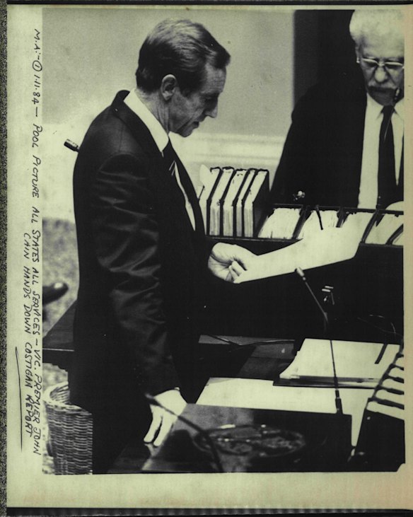 Vic. Premier John Cain hands down Costigan Report. 1984. 