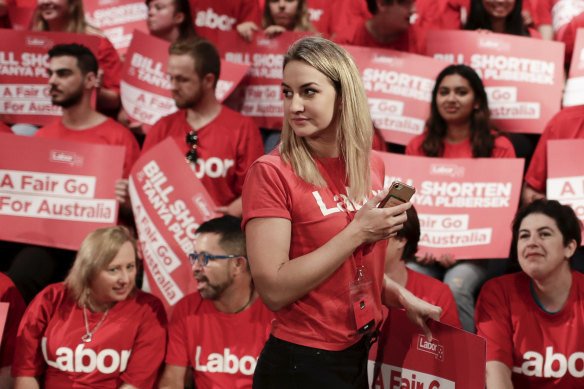 Labor staffer Alisha Aitken-Radburn during a volunteer rally in Sydney.