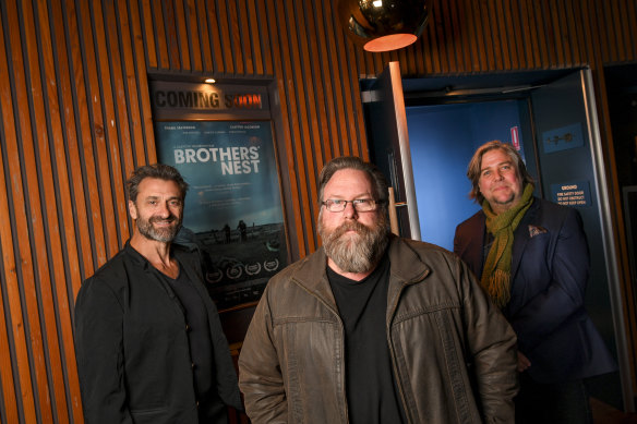 Brothers in arms (l-r): Cinema owner Eddie Tamir, actor-director Clayton Jacobson, and producer Jason Byrne.