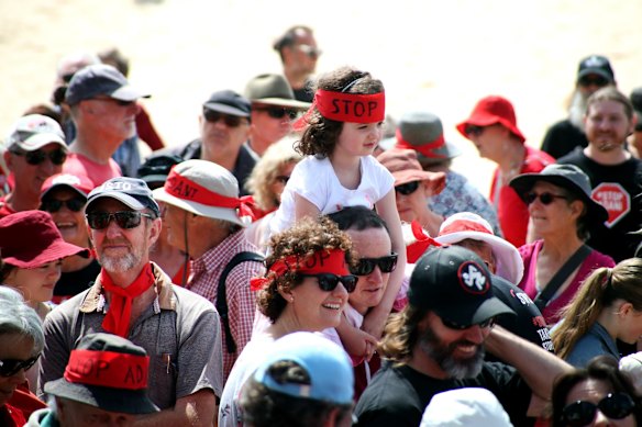 North Wollongong Beach as part of the Stop Adani Big Day of Action.