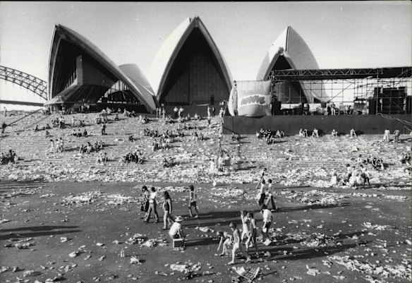 The aftermath of a concert at the Opera House staged by Moove flavored milk to celebrate 10yrs of Australian music. November 4, 1979. 