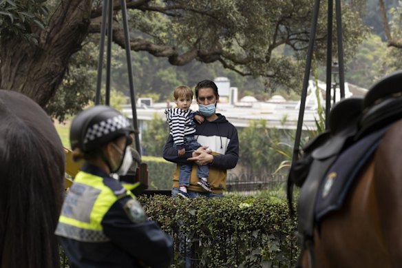 Heavy police presence at Victoria Park in anticipation of an anti-lockdown rally in Sydney.