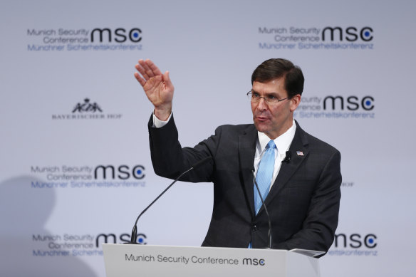 Mark Esper speaks during the conference in Munich. 