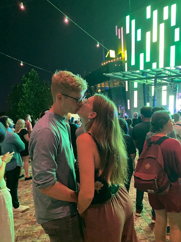 German couple Verena Dallmann and Kai Blum shared a kiss during the fireworks.