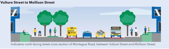 An indicative graphic shows separated bike and e-scooter lanes from Vulture Street to Mollison Street.