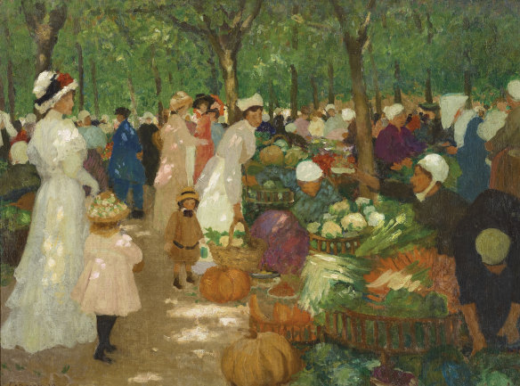 Ethel Carrick Fox’s Market, Under Trees.