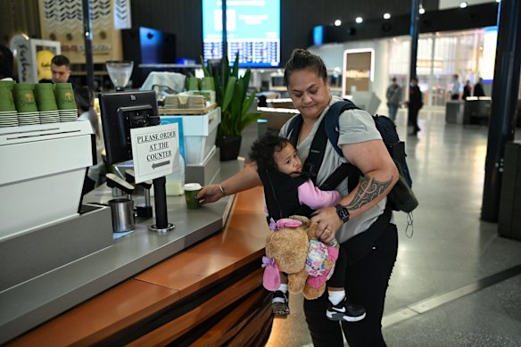 Lisa Te Tai and her granddaughter Manaia Taalili. She is visiting her children in Auckland and also taking her grandson.