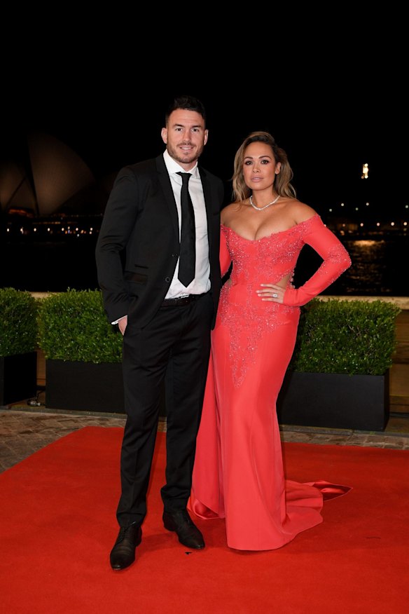 Brisbane Broncos player Darius Boyd and wife Kayla arrive at the Dally M Awards.