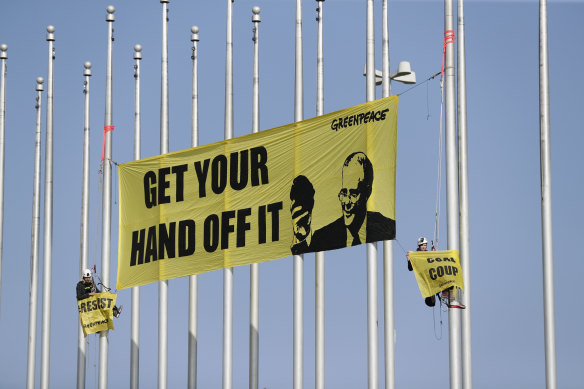 A climate change protest outside Parliament House on Monday.