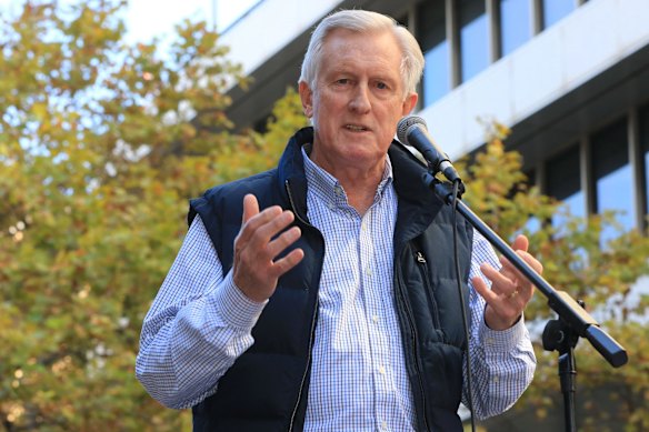 Dr John Hewson spoke at the march, saying there was no energy transition policy to deal with climate change.