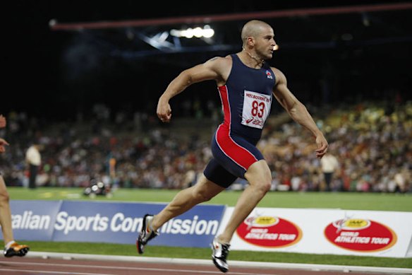 21st February 2008, during the IAAF World Athletics tour in Melbourne, Olympic Park - crossing the line to win.