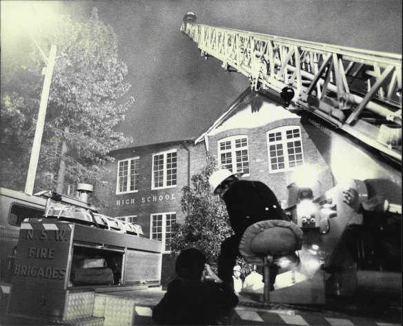 Fire at Parramatta High School on the night of June 26, 1982.