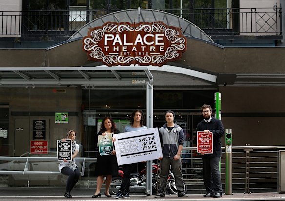 Organisers of the Save the Palace Theatre rally (L-R) Tania Wilson, Rebecca Leslie, Michael Raymond, Richard Stevens and Alistair Cooke in 2013.