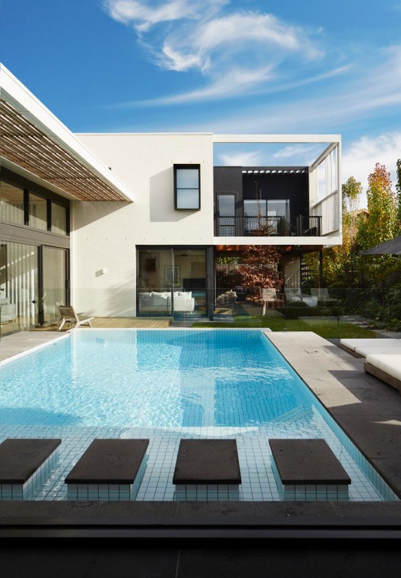 The clean architectural lines take their cues from the original 1970s home. The pool makes the most of the block’s northerly aspect and can be viewed from most rooms.