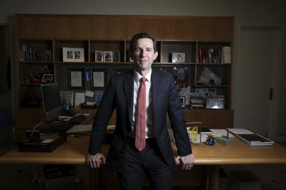 Trade Minister Simon Birmingham in his Parliament House office. 