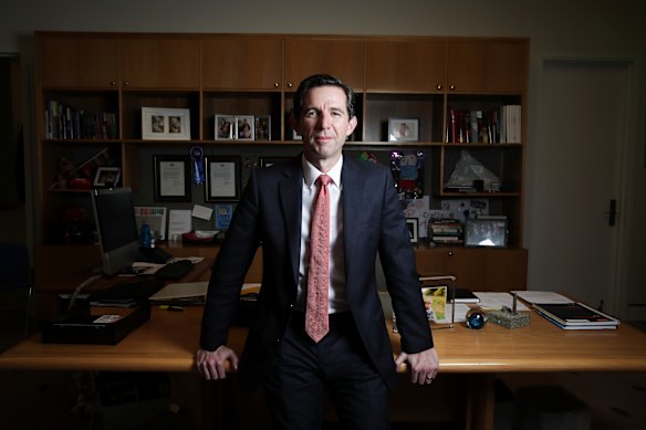 Trade Minister Simon Birmingham in his Parliament House office. 