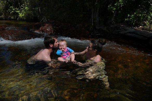 Bethan and Johnny McElwee with their daughter Aviana on her first birthday.