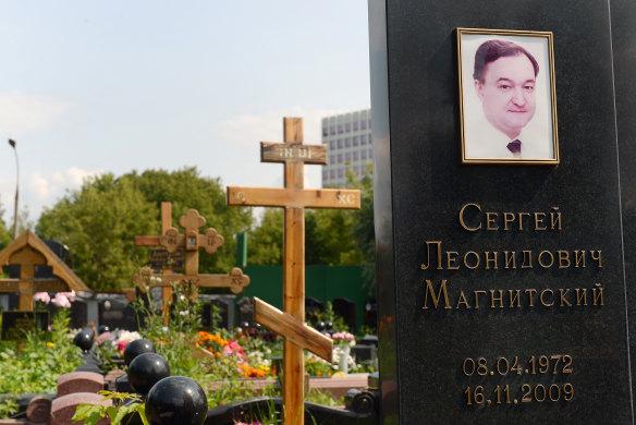 The grave of Sergei Magnitsky in the Preobrazhensky cemetery in Moscow.