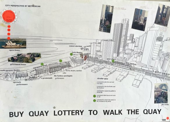 The designs by architect David Aitken included a pedestrianised “high line” along the Cahill Expressway.