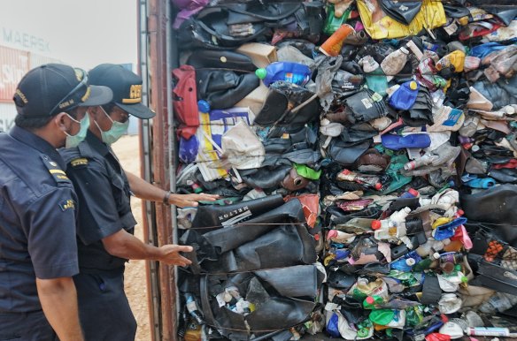 Australia's contaminated plastic waste container at Batam port. 