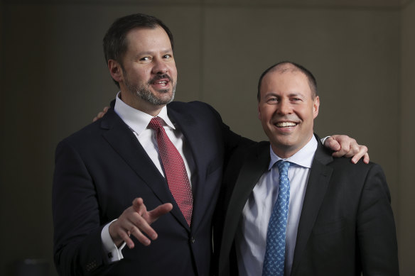 Labor's Ed Husic with the Liberal Party's Josh Frydenberg.