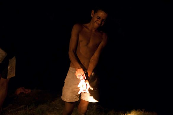 Ripping the head of a carp, an introduced pest species.