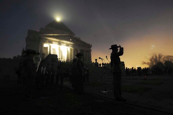 Anzac Day dawn service at the Shrine of Remembrance on St Kilda Road in Melbourne.
