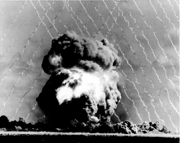 Maralinga Explosion - Fireball surrounded by cloud in early stages. September 25, 1957.  