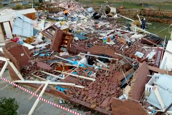 Remains of the Axe Creek house torn apart by a tornado on Saturday.