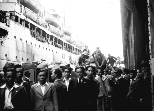 "Emotional scenes marked the departure of the liner Esperance Bay from a Pyrmont wharf on Saturday afternoon, as she left for the Netherlands East Indies, taking 600 Indonesian seamen back to their homeland." From 'Indonesians have lively send-off', SMH, October 15, 1945.