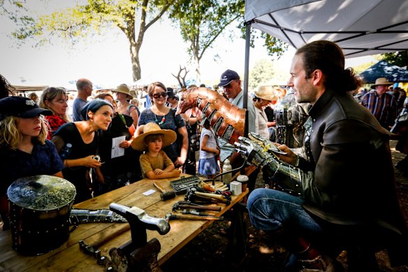 The Lost Trades Fair at Kyneton Racecourse. Sam Bloomfield, sculptor.