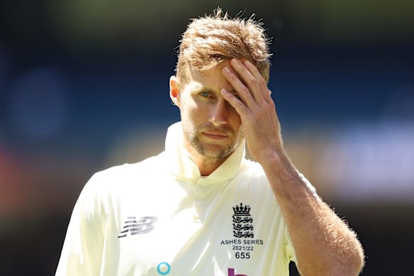 Joe Root of England reacts after day three of the Third Test match.