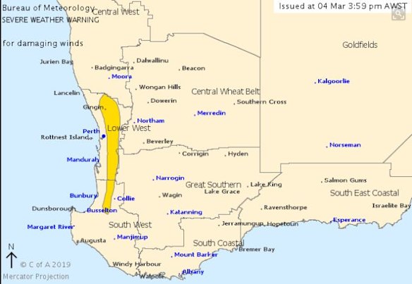 'Unusually strong winds': Severe weather warning for Perth's south