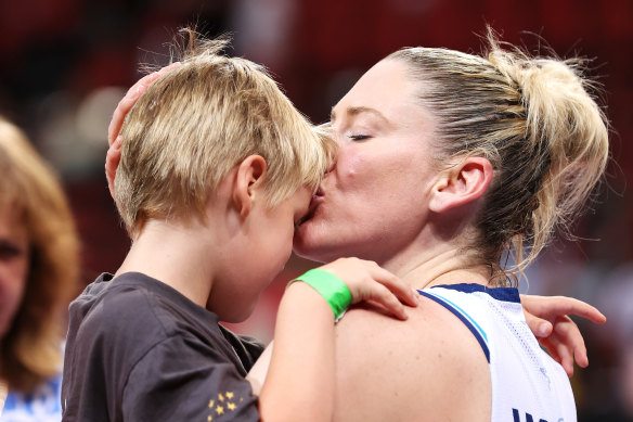 Family ties: Lauren Jackson says she needs her two boys, including Lenny, by her side through the Olympic build-up and in Paris.