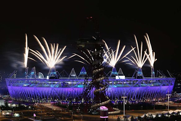 Fireworks over the Olympic stadium.