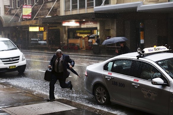 Pouring rain in the inner city CBD in 2014. 