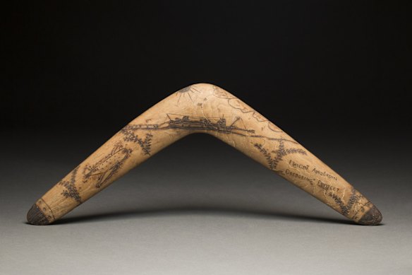 Mascot Aerodrome Dredging Project boomerang about 1950, La Perouse, Botany Bay. Photo: George Serras, National Museum of Australia