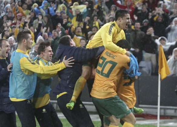 Australia celebrate a goal.