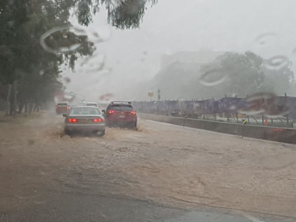Flooding on Northbourne Avenue on Sunday morning.