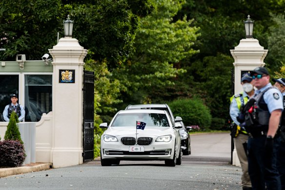 Australian Prime Minister Scott Morrison leaves  Government House, Canberra.
