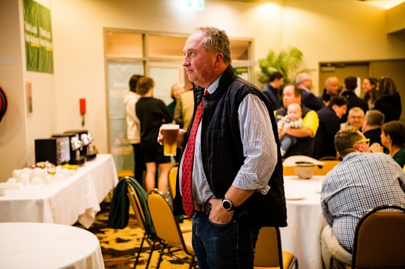 Federal Nationals MP Barnaby Joyce at Singleton Diggers Club where the Nationals are awaiting election results for Nationals candidate David Layzell.