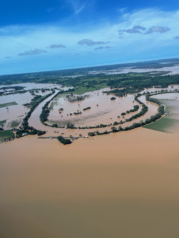 An aerial photo of the river near Coraki. 