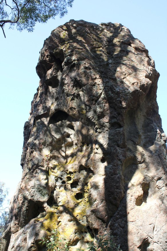 From this angle, there appears to be a mysterious face carved into Hanging Rock.