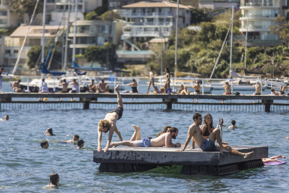 Sydneysiders flocked to watering holes like Murray Rose Pool on Saturday to enjoy temperatures well above average.