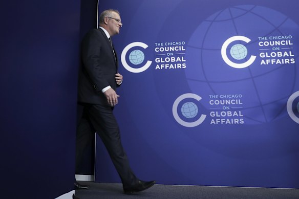 Prime Minister Scott Morrison delivers the keynote speech to the Chicago Council on Global Affairs, during Prime Minister Scott Morrison's state visit to the United States of America, in Chicago.