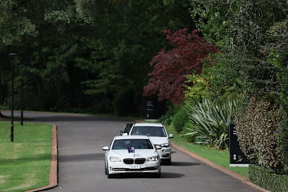 Prime Minister Scott Morrison arrives at Government House in Canberra.