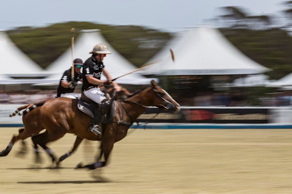 Match action at the 2019 Portsea Polo.