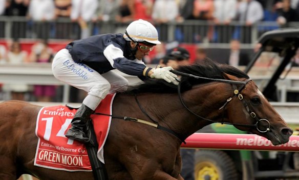 Brett Prebble rides Green Moon to the finish.